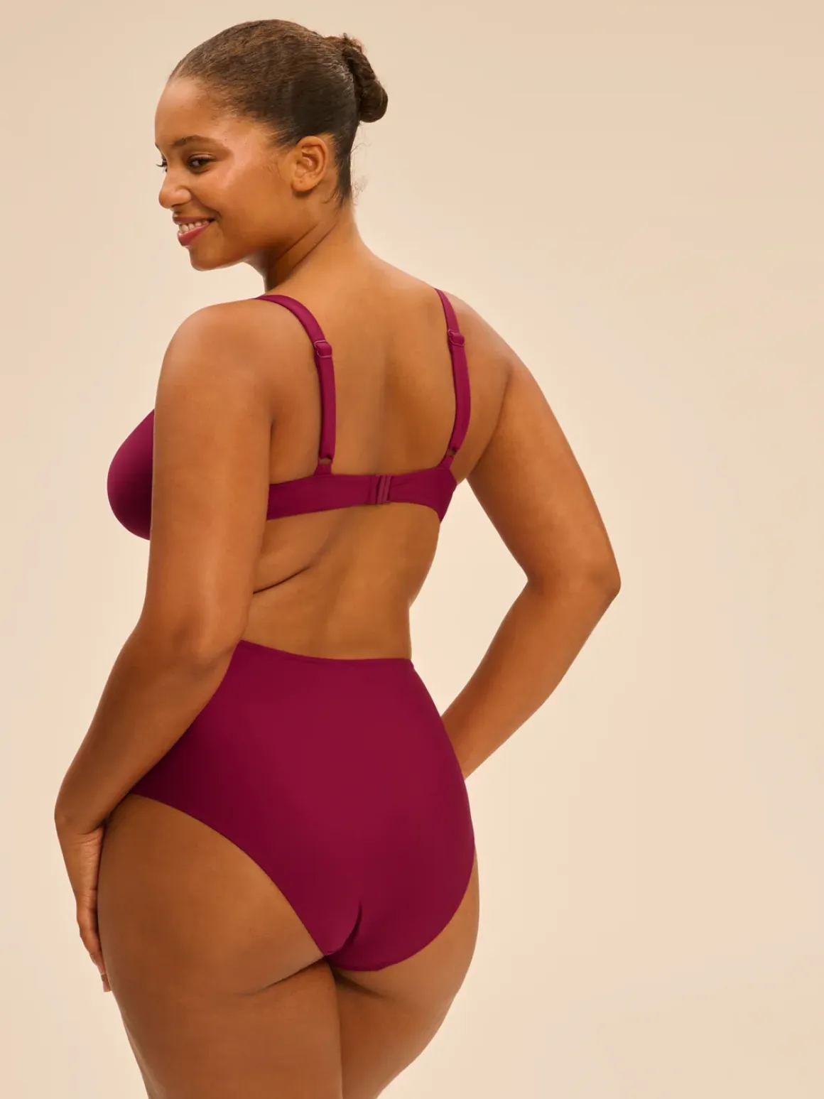 Culotte de bain taille haute - Cassis
