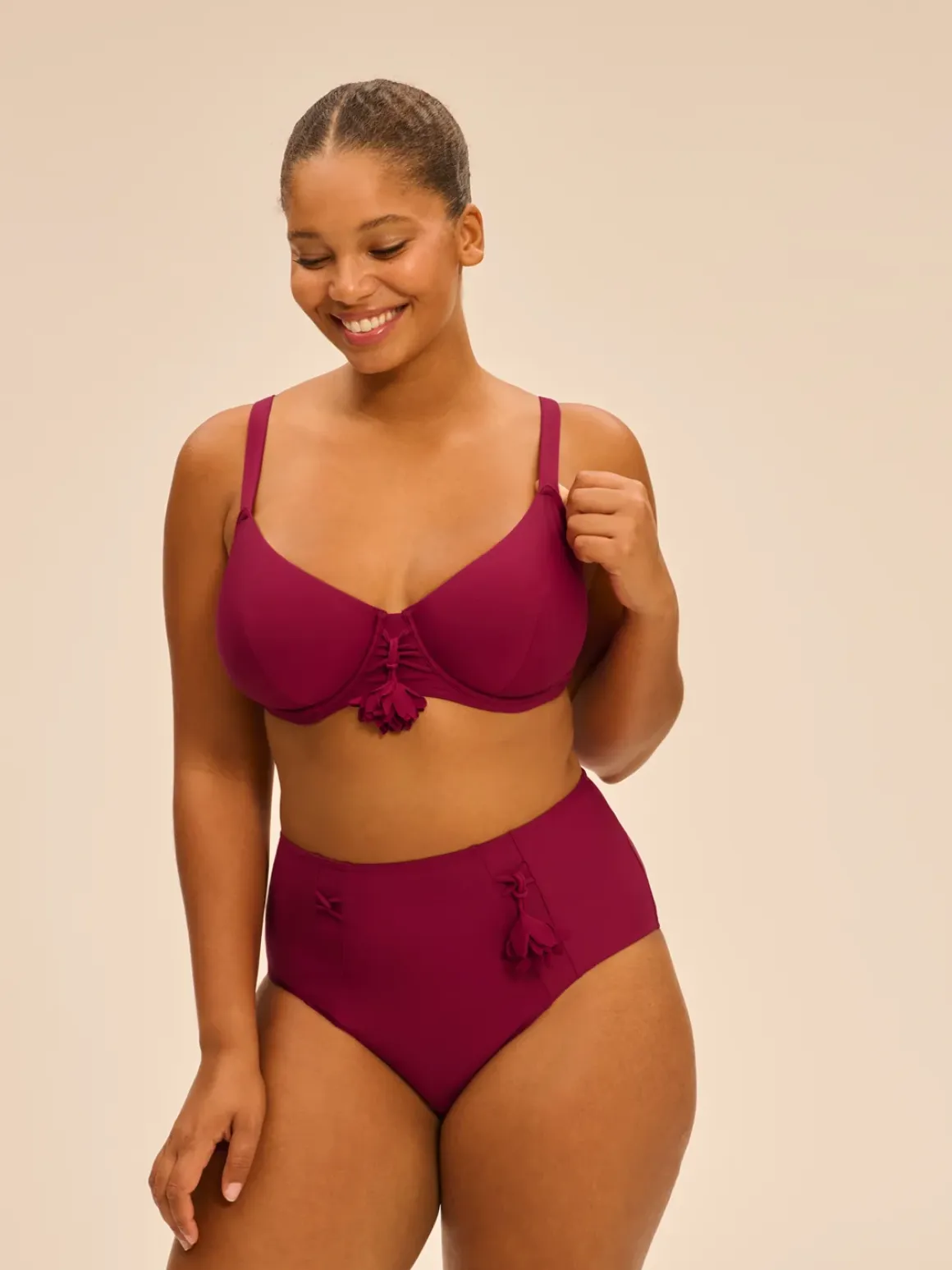 Culotte de bain taille haute - Cassis