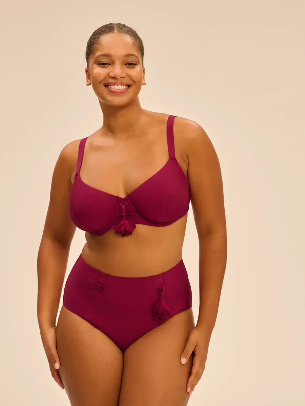 Culotte de bain taille haute - Cassis