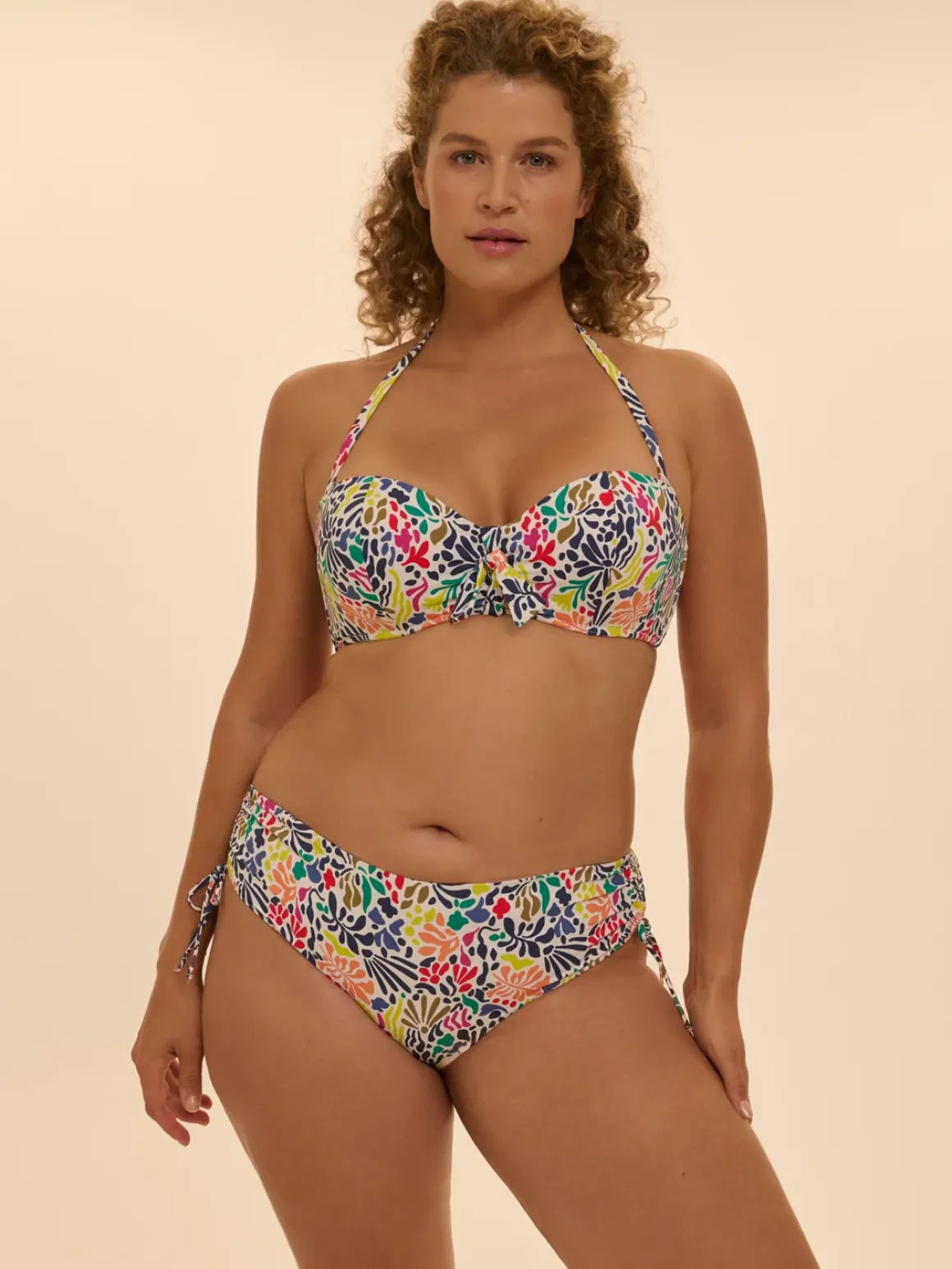 Culotte de bain taille haute - Imprimé tropico blanc