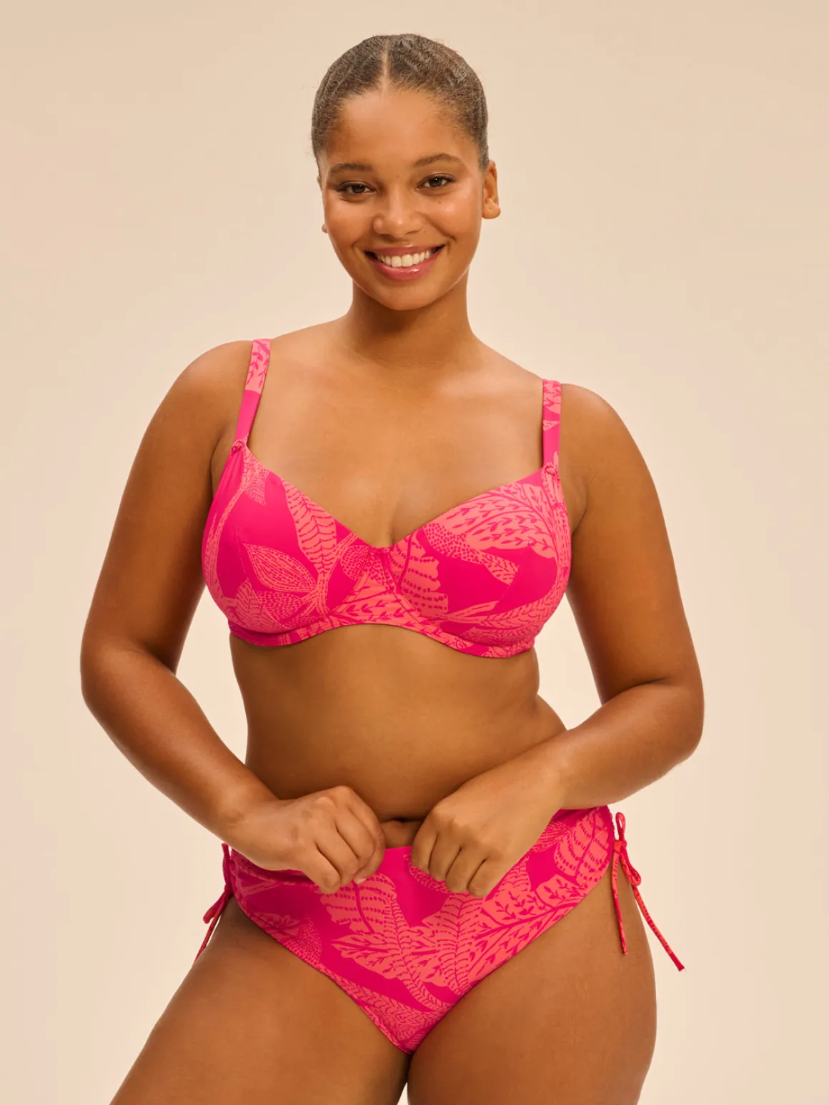 Culotte de bain taille haute - Imprimé Bright Rose