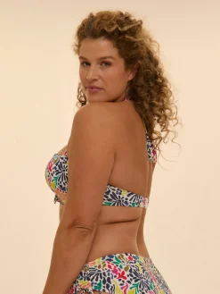 Haut de maillot de bain bandeau à coque - Imprimé tropico blanc