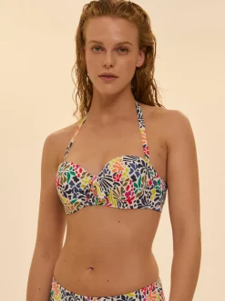 Haut de maillot de bain bandeau à coque - Imprimé tropico blanc