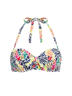 Haut de maillot de bain bandeau à coque - Imprimé tropico blanc