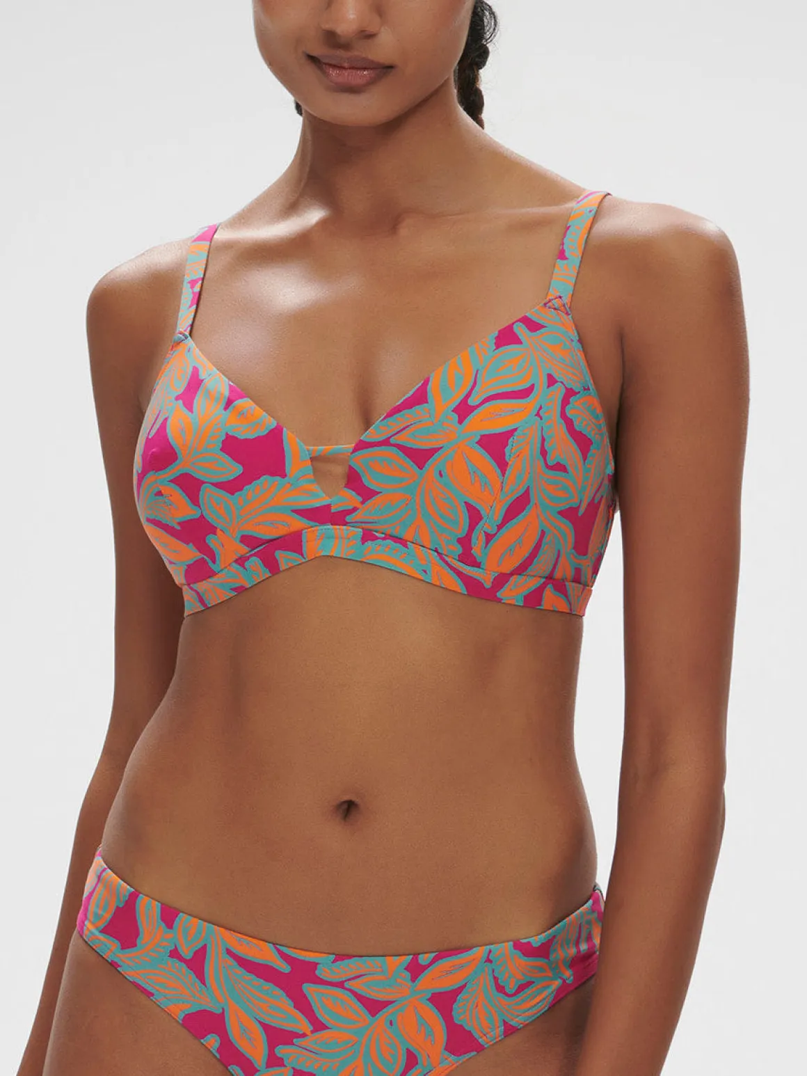 Haut de maillot de bain triangle avec armatures cachées - Imprimé Rose Ménara