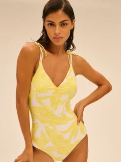 Maillot de bain 1 pièce bonnet mousse sans armature - Imprimé Pluméria