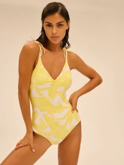 Maillot de bain 1 pièce bonnet mousse sans armature - Imprimé Pluméria