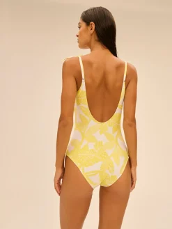 Maillot de bain 1 pièce bonnet mousse sans armature - Imprimé Pluméria