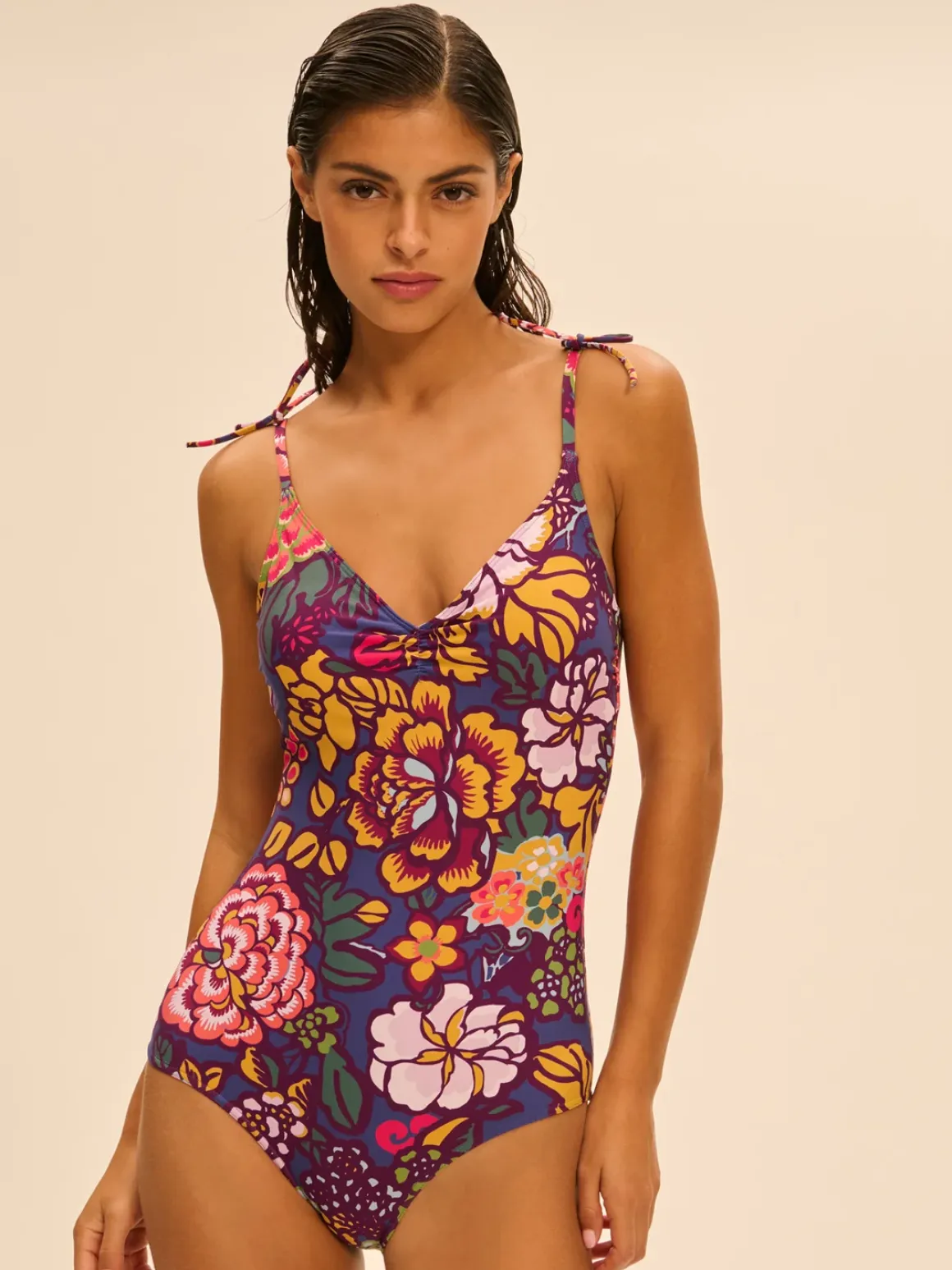 Maillot de bain 1 pièce bonnet mousse sans armature - Imprimé Bloom