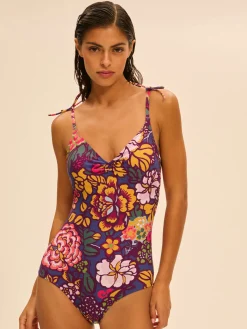 Maillot de bain 1 pièce bonnet mousse sans armature - Imprimé Bloom