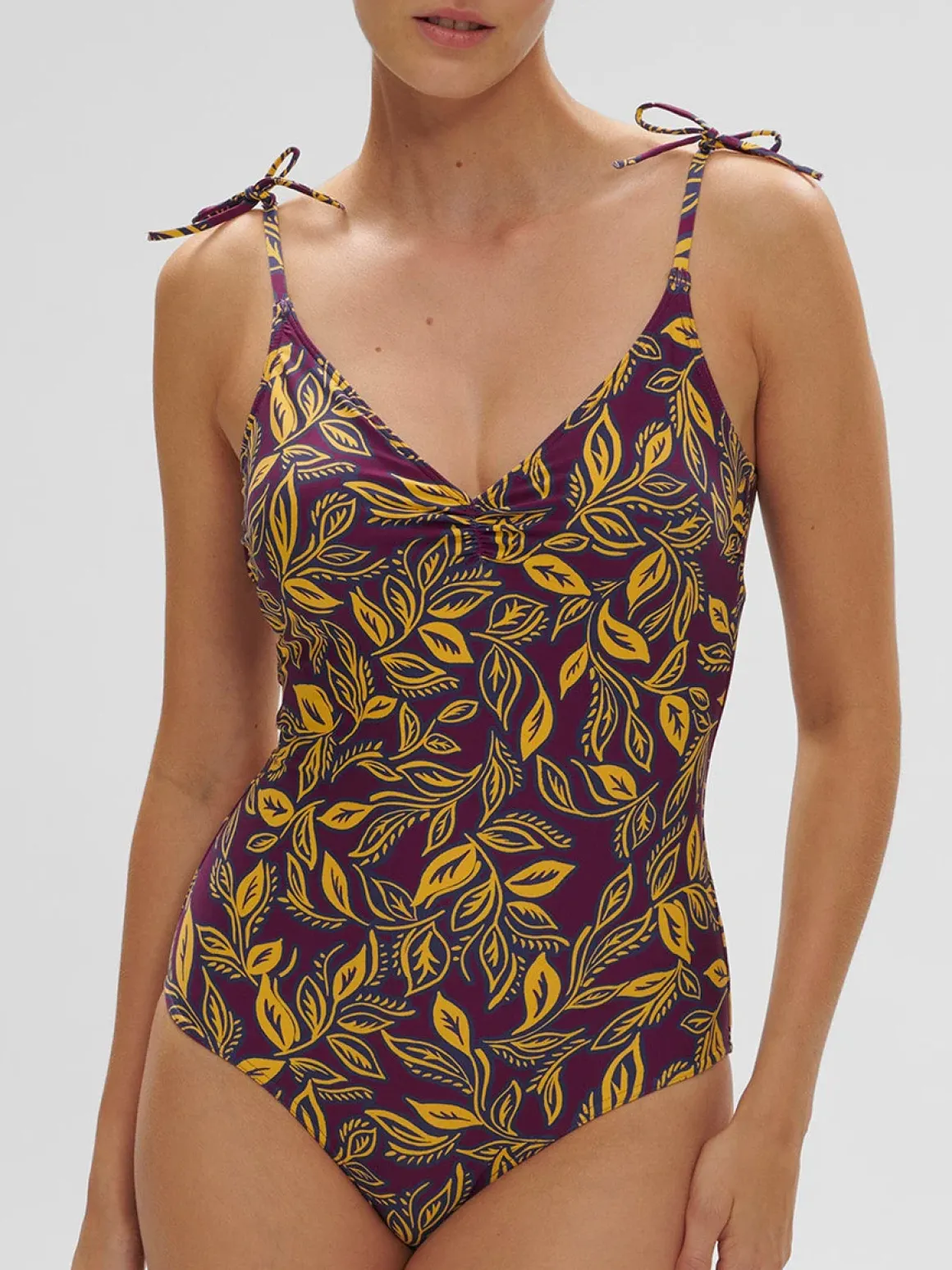 Maillot de bain 1 pièce bonnet mousse sans armature - Imprimé Violet Agadir