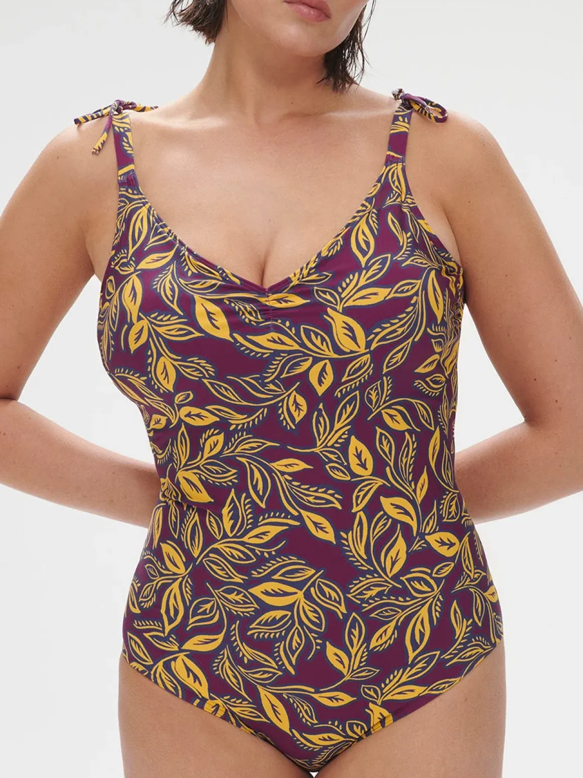 Maillot de bain 1 pièce bonnet mousse sans armature - Imprimé Violet Agadir