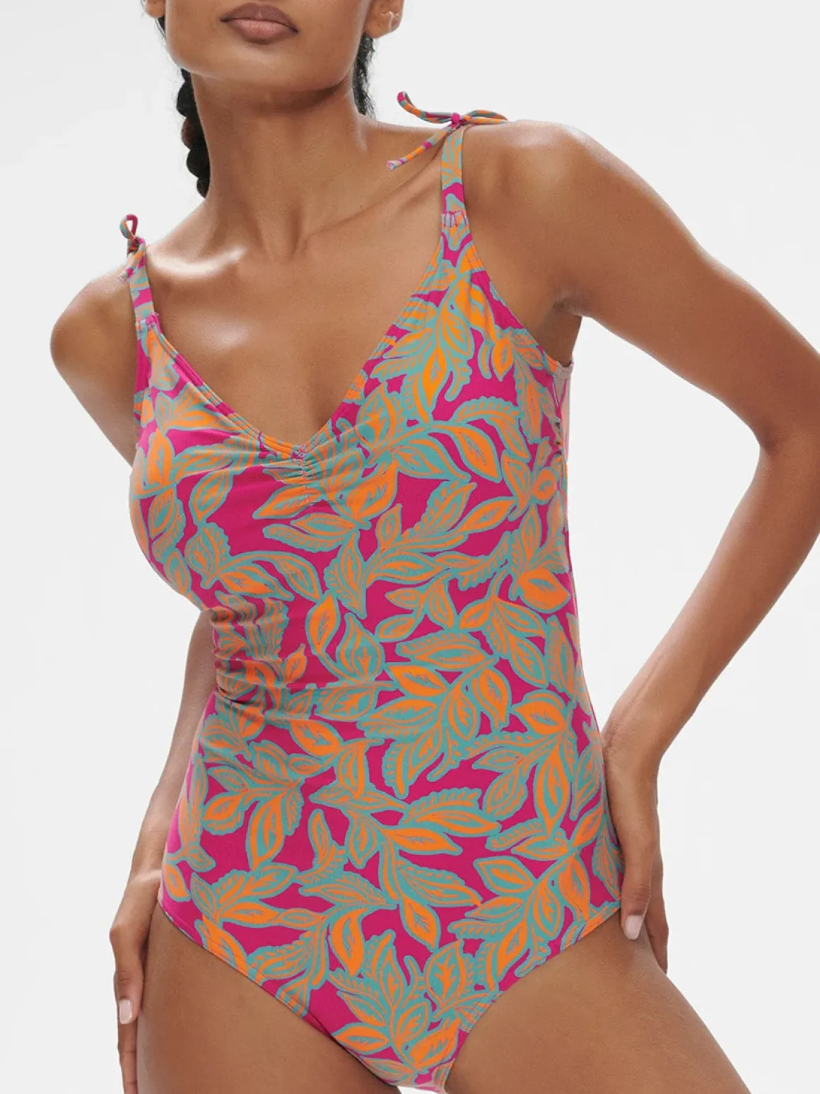 Maillot de bain 1 pièce bonnet mousse sans armature - Imprimé Rose Ménara