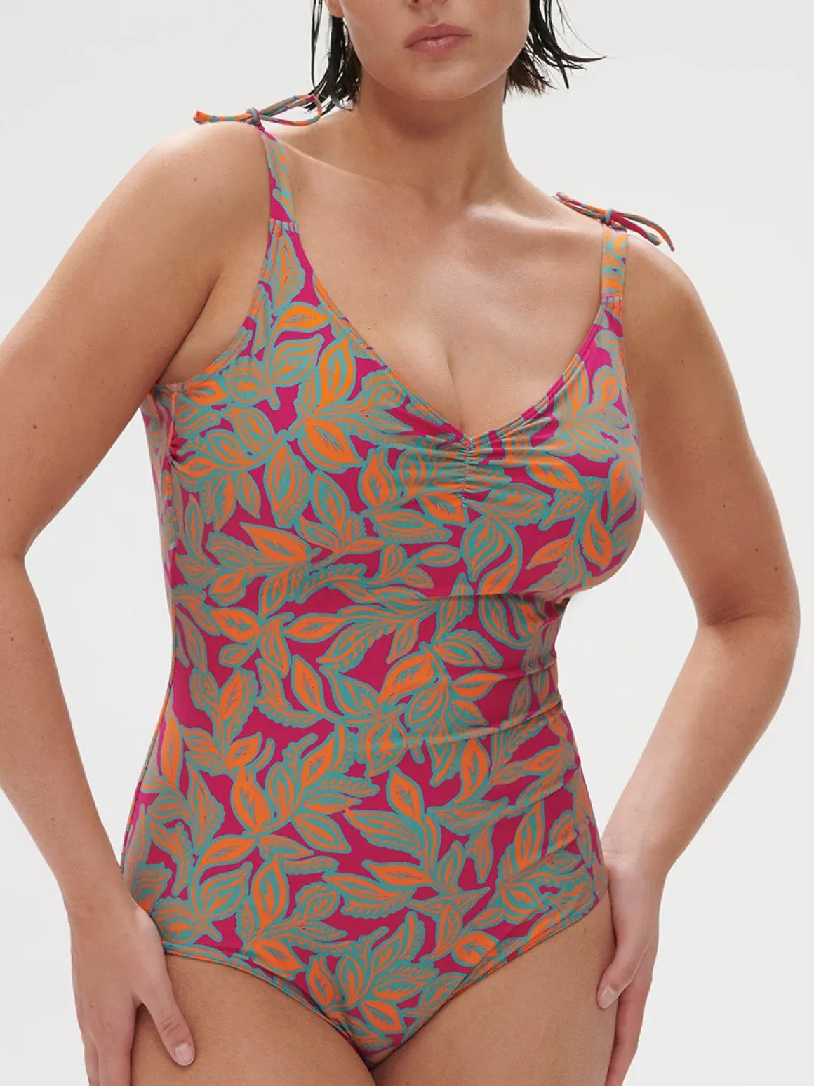 Maillot de bain 1 pièce bonnet mousse sans armature - Imprimé Rose Ménara