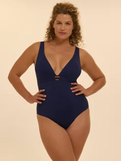 Maillot de bain 1 pièce bonnet mousse sans armature - Marine