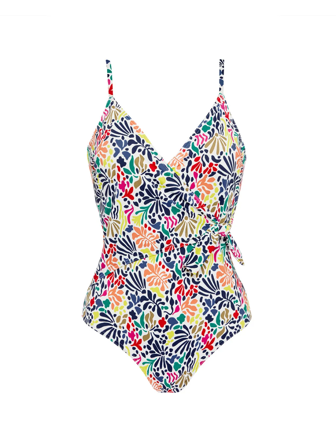Maillot de bain 1 pièce bonnet mousse sans armature - Imprimé tropico blanc