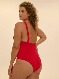 Maillot de bain 1 pièce bonnet mousse sans armature - Ecarlate