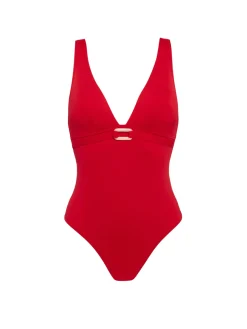 Maillot de bain 1 pièce bonnet mousse sans armature - Ecarlate