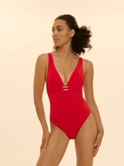 Maillot de bain 1 pièce bonnet mousse sans armature - Ecarlate