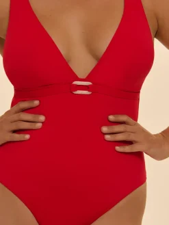 Maillot de bain 1 pièce bonnet mousse sans armature - Ecarlate
