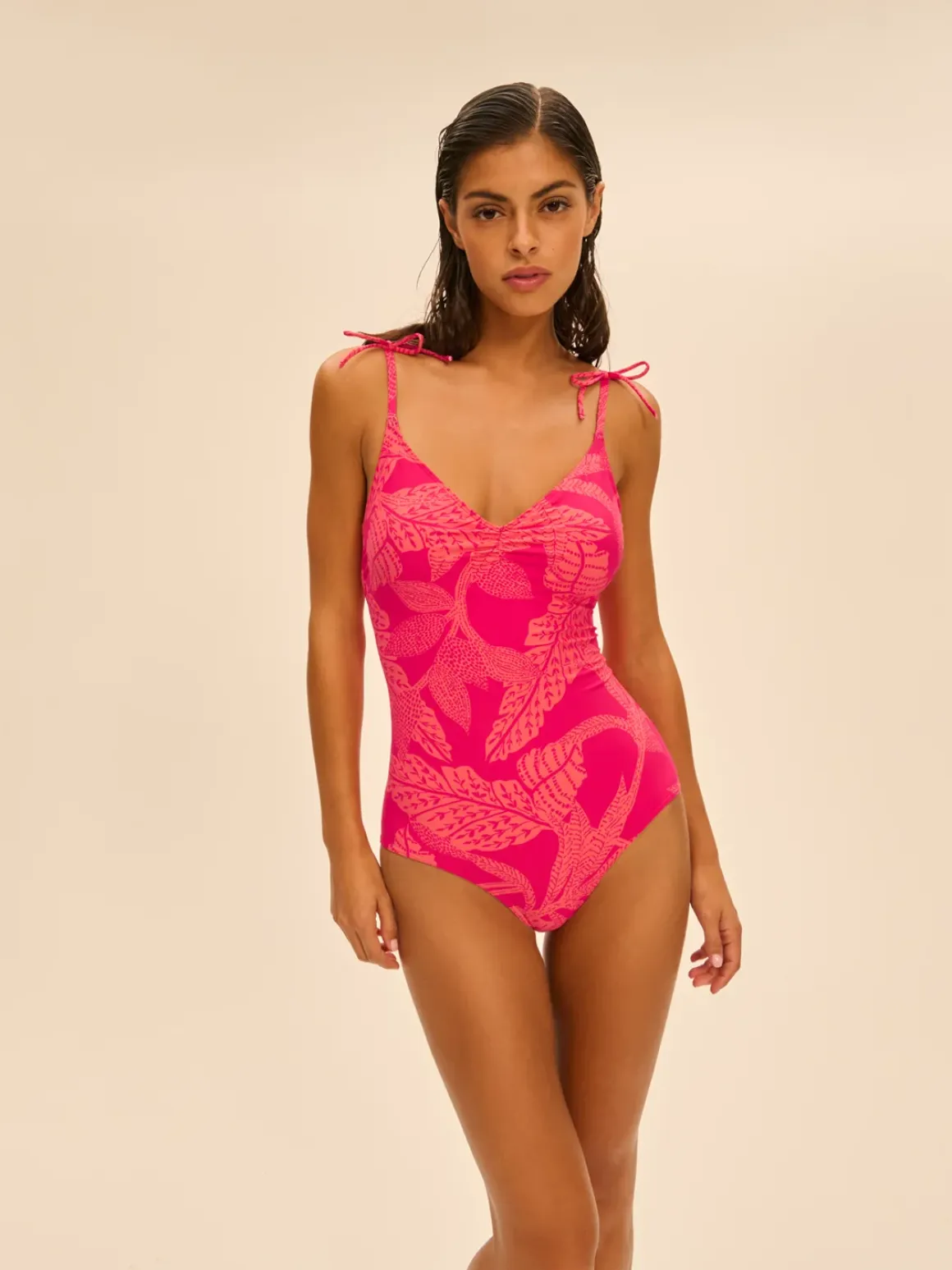 Maillot de bain 1 pièce bonnet mousse sans armature - Imprimé Bright Rose