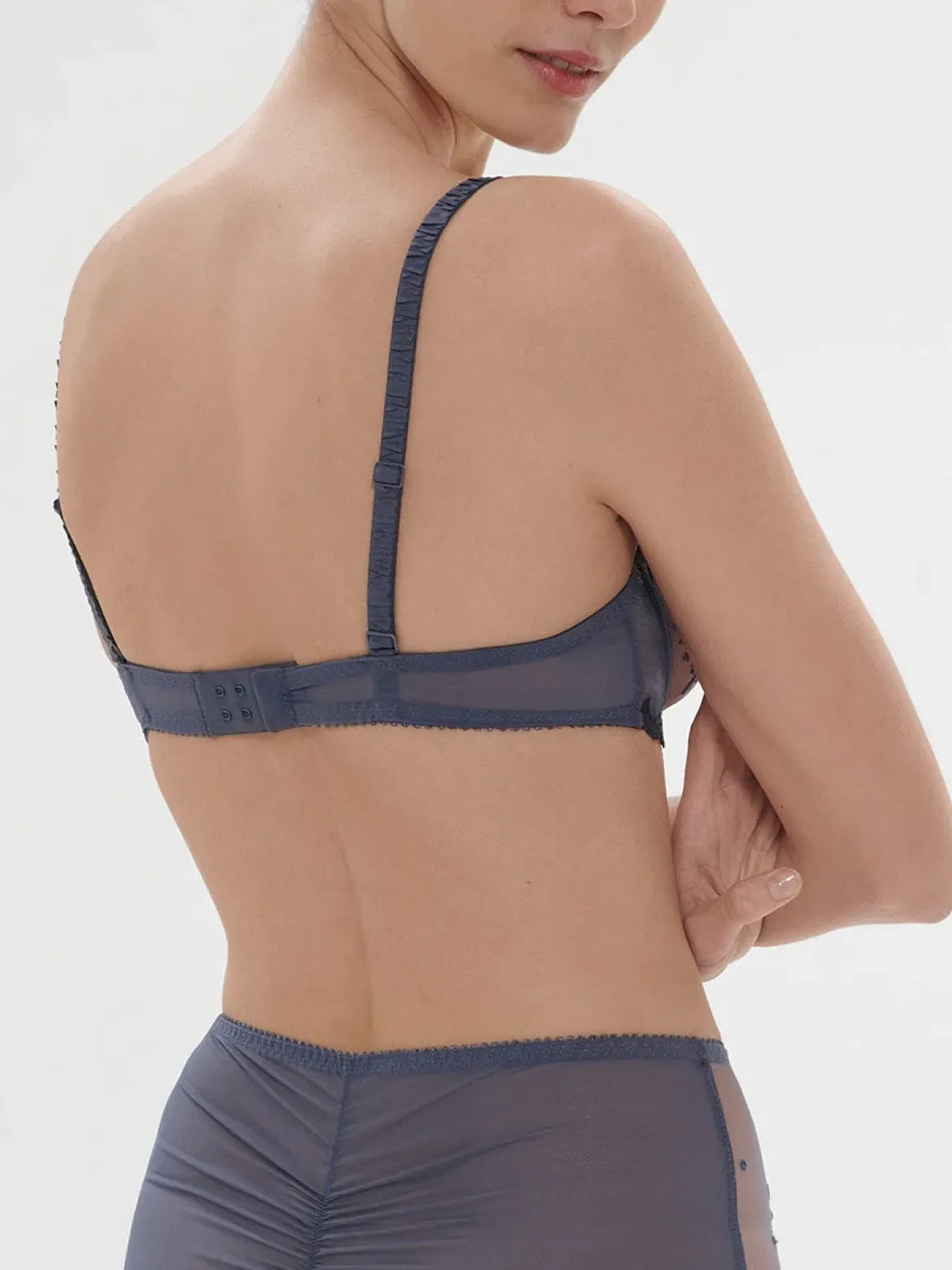 Soutien-gorge avec armature décolleté plongeant - Bleu Cendre