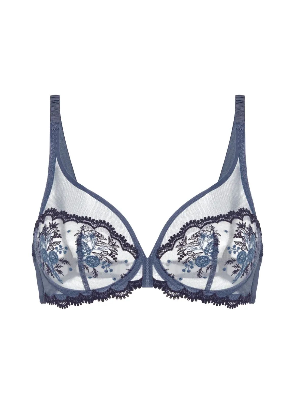 Soutien-gorge avec armature décolleté plongeant - Bleu Cendre