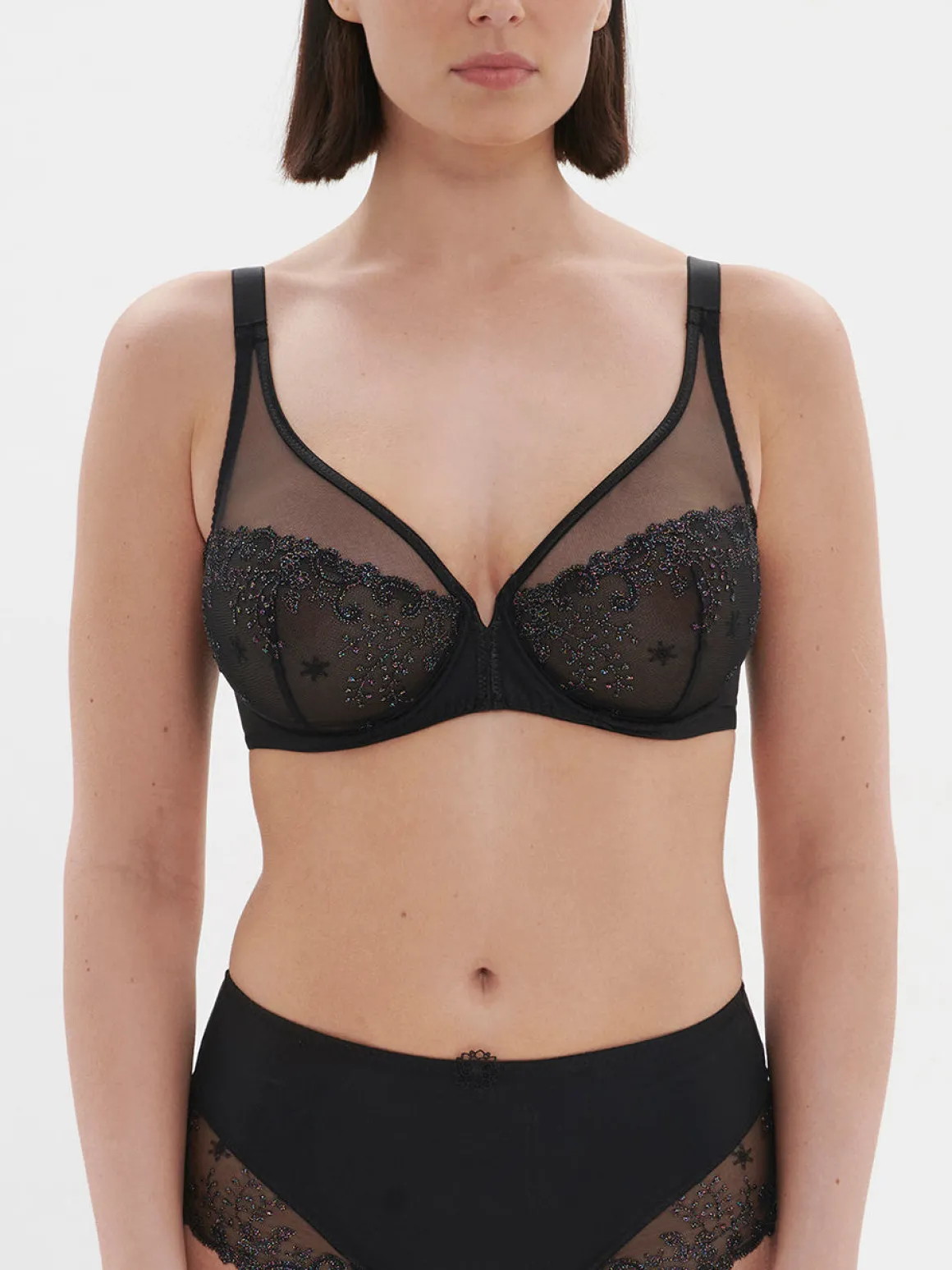 Soutien-gorge avec armature décolleté plongeant - Noir Gem