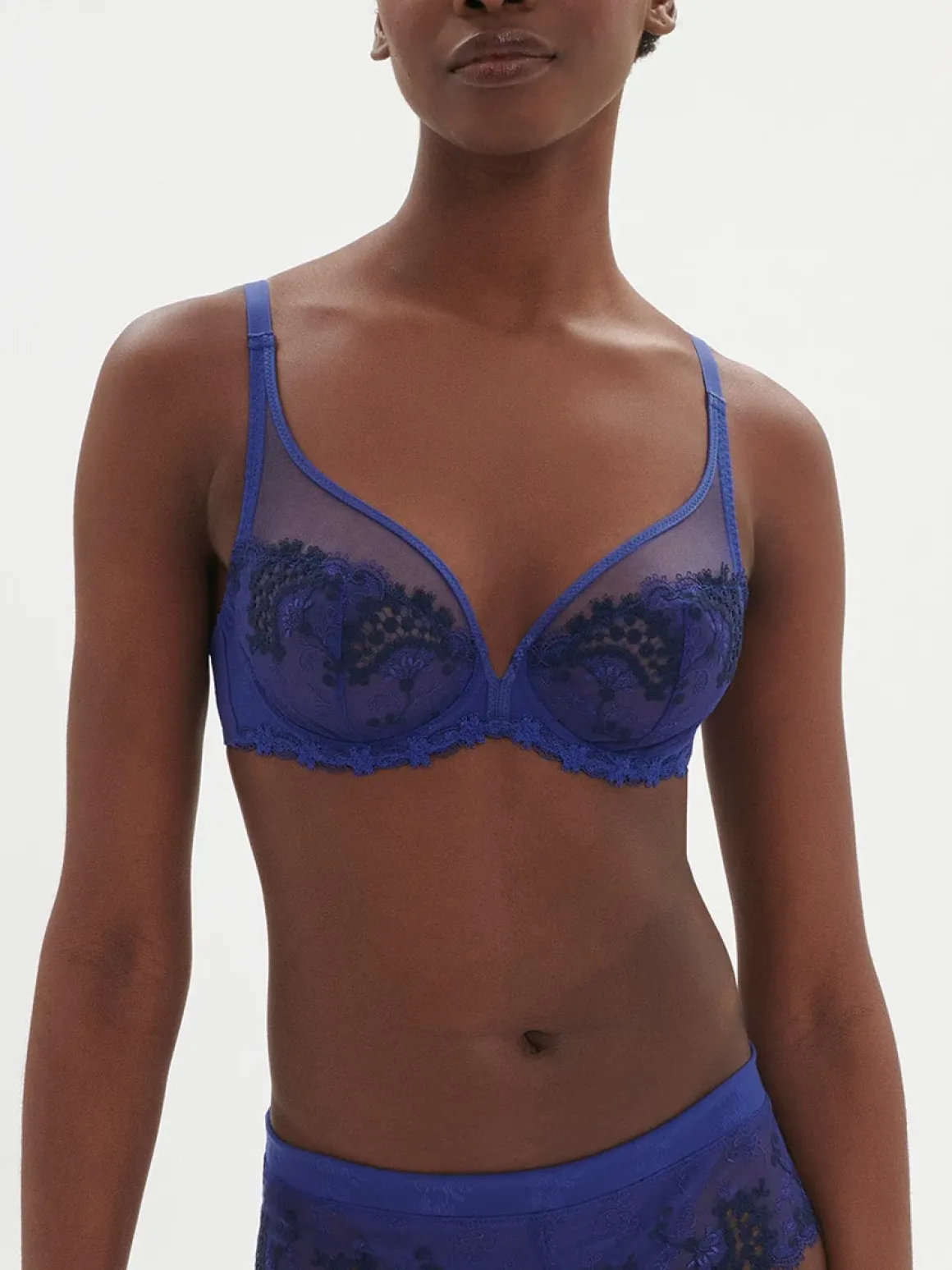Soutien-gorge avec armature décolleté plongeant - Bleu électrique