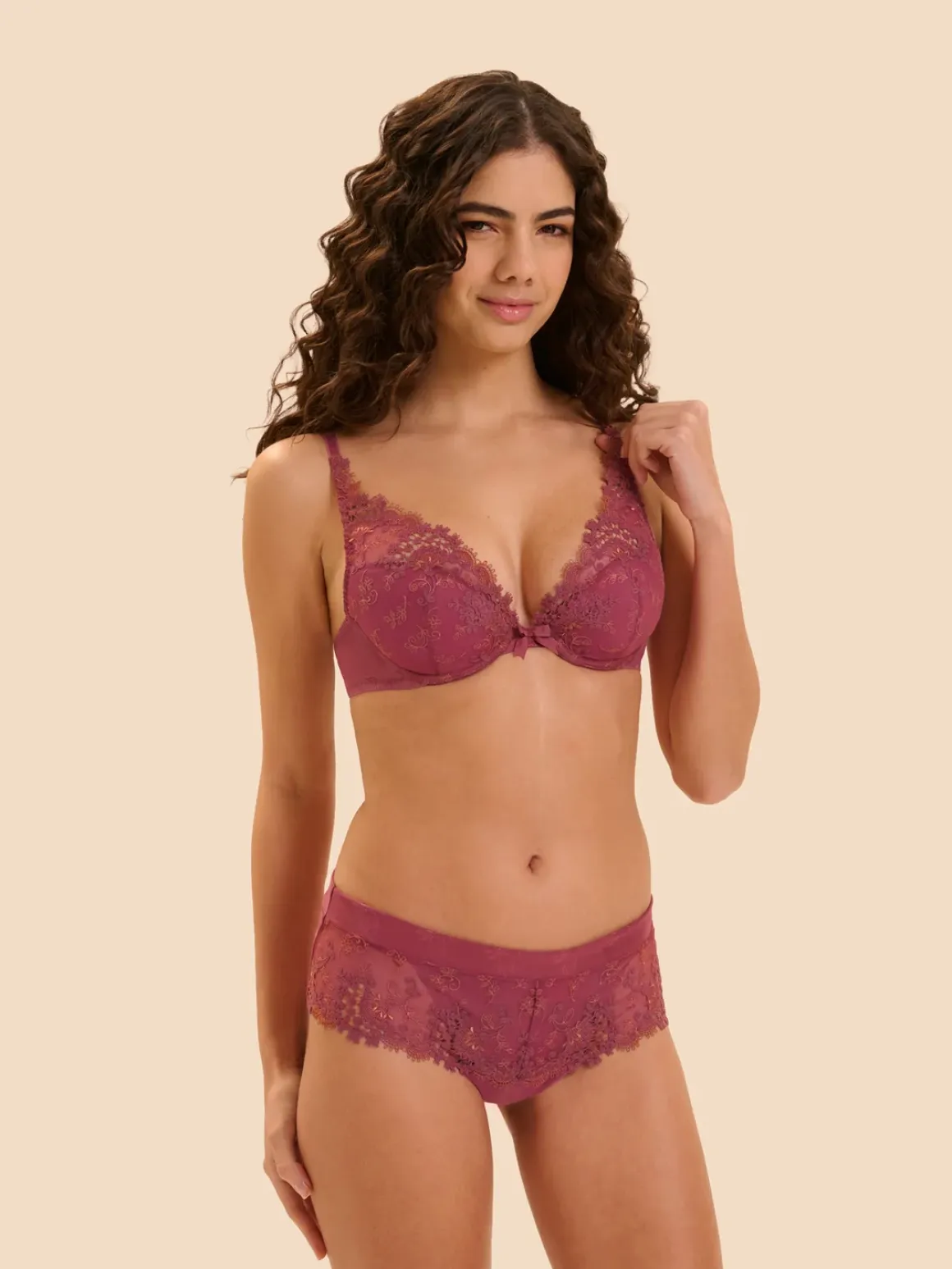 Soutien-gorge push-up décolleté plongeant - Rose Santal