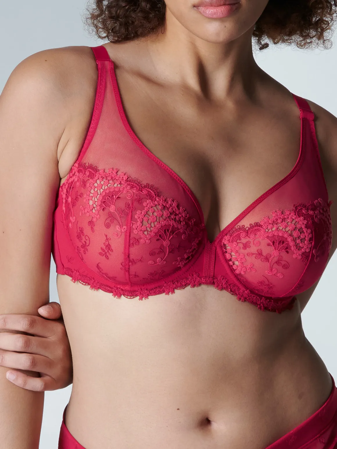 Soutien-gorge triangle emboitant décolleté plongeant - Rubis/rose