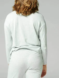 Top manches longues décolleté brodé - Gris minéral