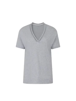 Top manches longues décolleté brodé - Gris minéral